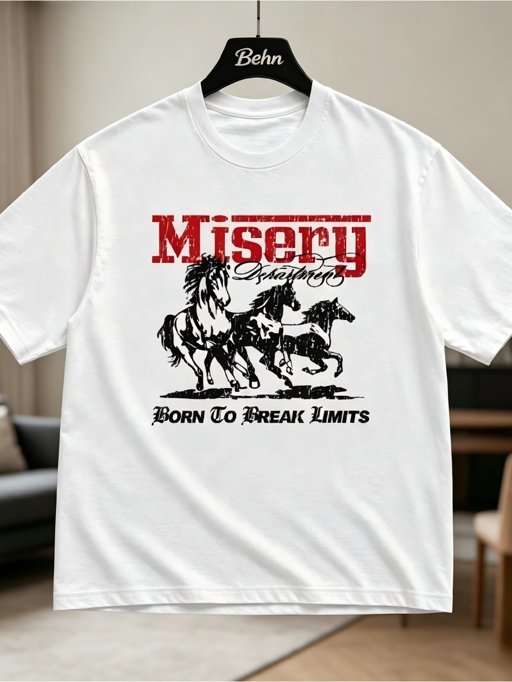 Misery Graphic Crew Neck Tee - White Womens Mens T-shirt Unisex